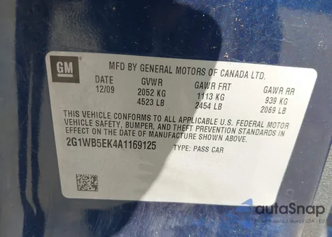 2010 Chevrolet Impala Lt z USA, uszkodzony, nr VIN 2G1WB5EK4A1169125